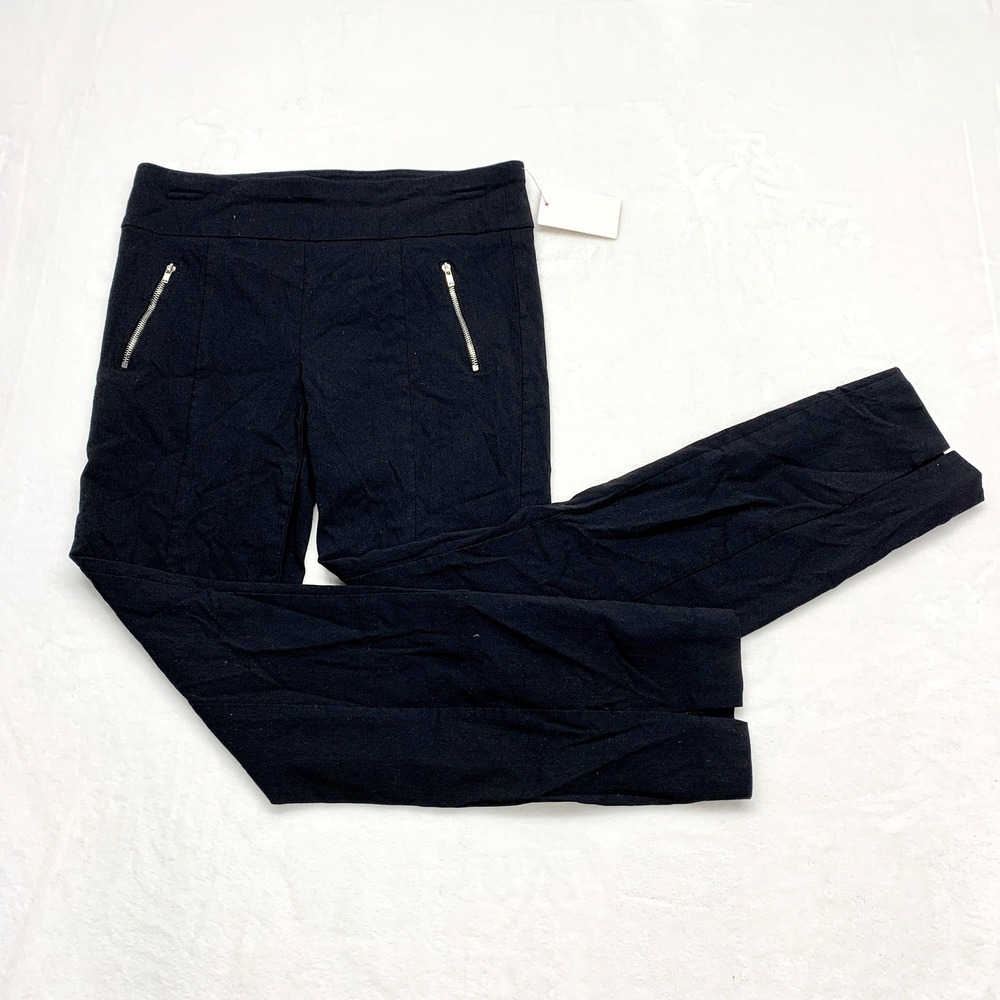 Joe B Zipper Pocket Skinny Leggings Womens Size M Black Split Hem Rayon Stretch